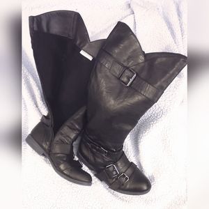 Sz 9 Hailey Jeans Co. Rachel's, Faux, Black Leather Knee High Boots w/ Wide Calf